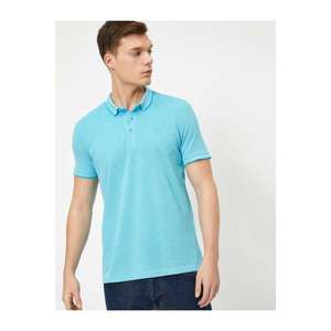 Koton Men's Blue Polo Neck Embroidery Patterned Fabric Slim Fit T-shirt vyobraziť