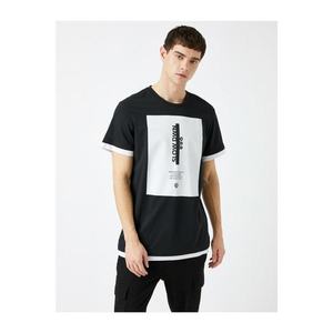 Koton Men's Black Printed Short Sleeve Cotton T-Shirt vyobraziť