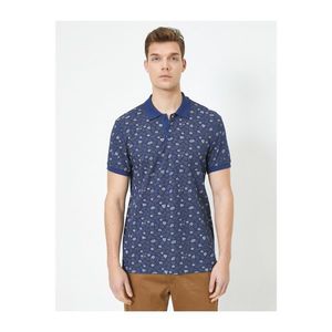 Koton Men's Navy Polo Neck Short Sleeve Patterned T-shirt vyobraziť