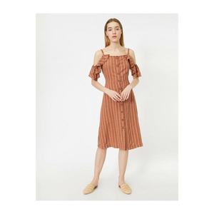 Koton Women's Brown Striped Dress vyobraziť