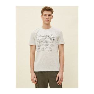 Koton Men's Grey Printed Short Sleeve Cotton T-Shirt vyobraziť