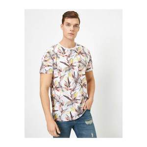Koton Men's Floral Patterned Bicycle Collar Short Sleeve T-Shirt vyobraziť