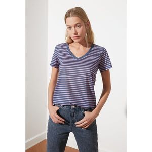 Trendyol Indigo Striped Basic V Collar Knitted T-Shirt vyobraziť