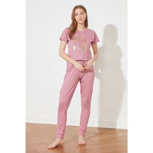 Trendyol Pink Printed Knitted Pyjama Set vyobraziť