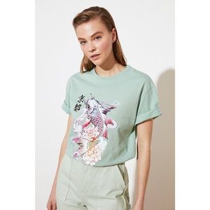 Trendyol Mint Boyfriend Printed Knitted T-Shirt vyobraziť