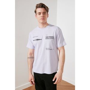 Trendyol Lilac Men's Oversize Bike Collar Short Sleeve Printed T-Shirt vyobraziť
