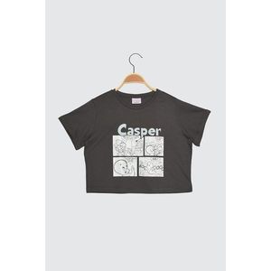 Trendyol Anthracite Casper Licensed Printed Crop Knitted T-Shirt vyobraziť