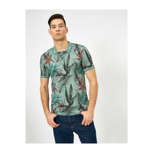 Koton Men's Polo Neck Floral Pattern Single Jersey Fabric Slim Fit T-shirt vyobraziť