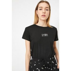 Koton Women's Summer Printed Bicycle Collar Black T-shirt vyobraziť