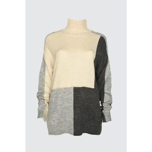 Trendyol Gray Color Block Turtleneck Knitwear Sweater vyobraziť