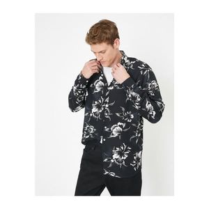 Koton Men's Black Floral Print Long Sleeve Regular Fit Shirt vyobraziť