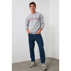 Trendyol Grey Male Slim Fit Long Sleeve Bike Collar Printed Sweatshirt vyobraziť