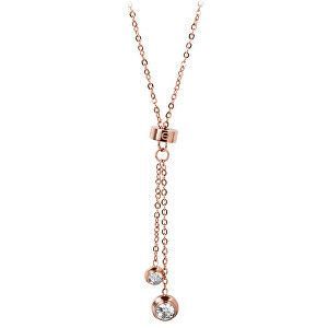 Troli Ružovo pozlátený oceľový náhrdelník s kryštálmi TO1878 vyobraziť