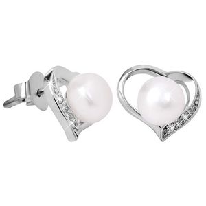JwL Luxury Pearls Náušnice Srdce s pravou perlou a zirkónmi JL0407 vyobraziť