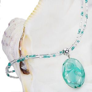 Lampglas Nežný dámsky náhrdelník Turquoise Lace s perlou Lampglas s rýdzim striebrom NP5 vyobraziť