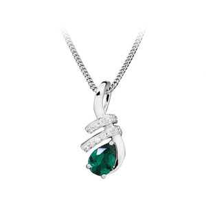 Silver Cat Módny náhrdelník so zirkónmi a smaragdovým sklom SC379 vyobraziť