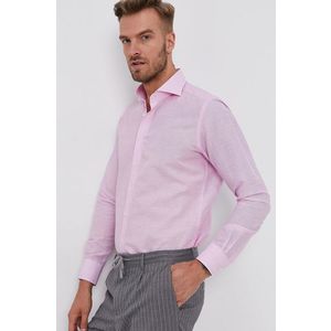 Košeľa Emanuel Berg pánska, ružová farba, slim, s talianskym golierom vyobraziť
