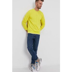 Bavlnená mikina Calvin Klein Jeans pánska, žltá farba, s potlačou vyobraziť