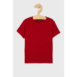 Detské bavlnené tričko United Colors of Benetton červená farba, jednofarebné vyobraziť