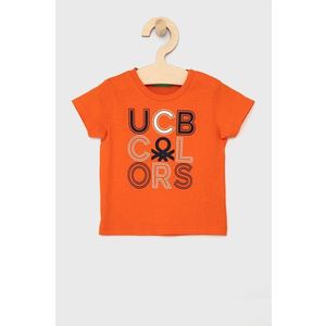 Detské bavlnené tričko United Colors of Benetton oranžová farba, s potlačou vyobraziť