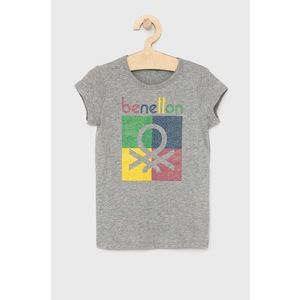 Detské bavlnené tričko United Colors of Benetton šedá farba vyobraziť