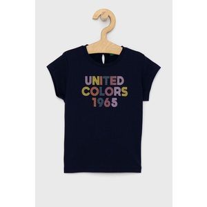 Detské bavlnené tričko United Colors of Benetton tmavomodrá farba vyobraziť