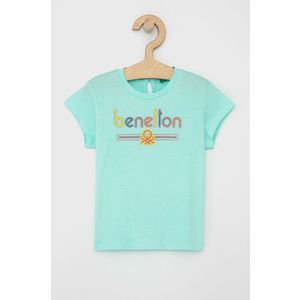 Detské bavlnené tričko United Colors of Benetton tyrkysová farba vyobraziť