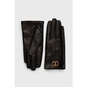 Kožené rukavice Twinset dámske, čierna farba vyobraziť