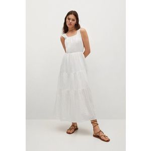 Bavlnené šaty Mango Coquet biela farba, maxi, áčkový strih vyobraziť