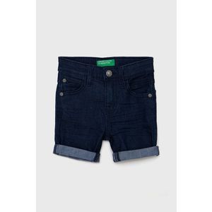 Detské rifľové krátke nohavice United Colors of Benetton tmavomodrá farba, nastaviteľný pás vyobraziť