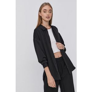 Košeľa Vero Moda dámska, čierna farba, voľný strih, s klasickým golierom vyobraziť