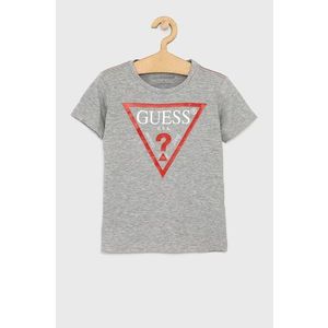 Detské bavlnené tričko Guess šedá farba, s potlačou vyobraziť