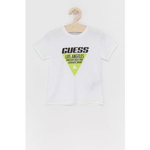 Detské bavlnené tričko Guess biela farba, s potlačou vyobraziť