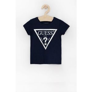 Detské bavlnené tričko Guess tmavomodrá farba vyobraziť