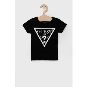 Detské bavlnené tričko Guess čierna farba vyobraziť