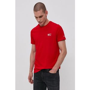 Bavlnené tričko Tommy Jeans červená farba, s potlačou vyobraziť