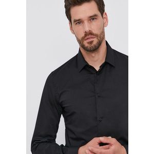 Košeľa Trussardi pánska, čierna farba, slim, s klasickým golierom vyobraziť
