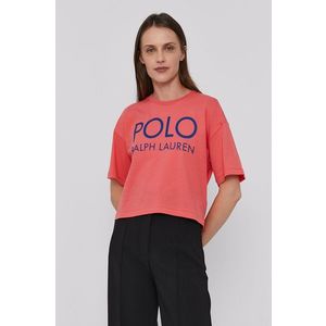 Bavlnené tričko Polo Ralph Lauren ružová farba vyobraziť