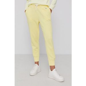 Nohavice Polo Ralph Lauren dámske, žltá farba, jednofarebné vyobraziť