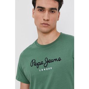 Bavlnené tričko Pepe Jeans zelená farba, s potlačou vyobraziť