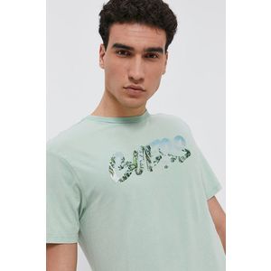 Bavlnené tričko Guess zelená farba, s potlačou vyobraziť