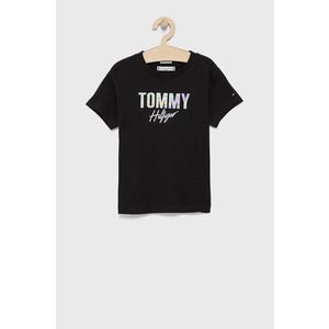 Detské bavlnené tričko Tommy Hilfiger čierna farba vyobraziť