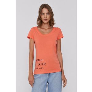 Bavlnené tričko Armani Exchange oranžová farba vyobraziť