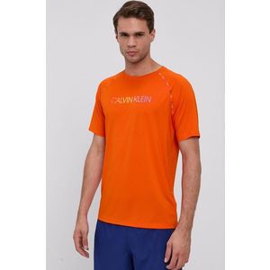 Tričko Calvin Klein Performance pánske, oranžová farba, s potlačou vyobraziť
