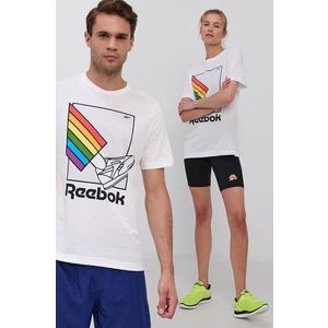 Bavlnené tričko Reebok biela farba, s potlačou vyobraziť