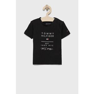 Detské bavlnené tričko Tommy Hilfiger čierna farba, s potlačou vyobraziť