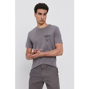 Bavlnené tričko Guess šedá farba, s potlačou vyobraziť