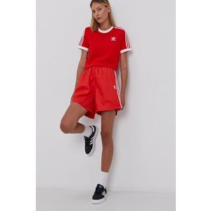 Šortky adidas Originals H37751 dámske, červená farba, jednofarebné, vysoký pás vyobraziť