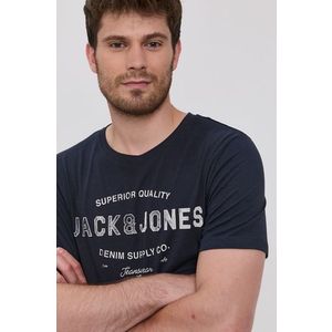 Tričko Jack & Jones pánske, tmavomodrá farba, s potlačou vyobraziť
