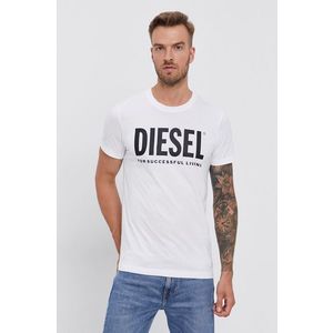 Bavlnené tričko Diesel biela farba, s potlačou vyobraziť